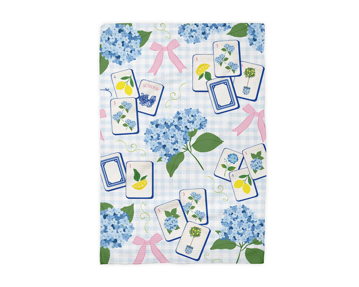 Mahjong Hydrangea Kitchen Towel Mahj Tile Decor Hostess Gift