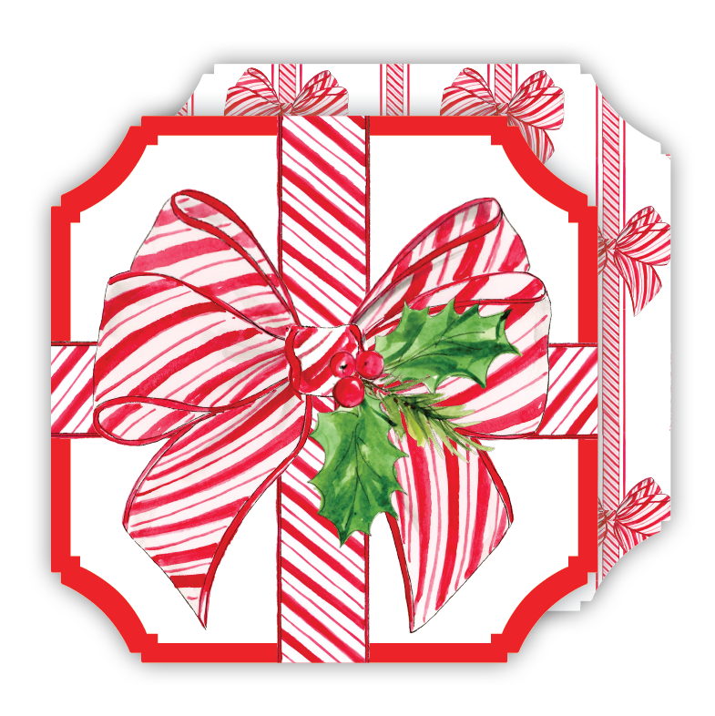 Striped Bow with Holly Paper Coasters
