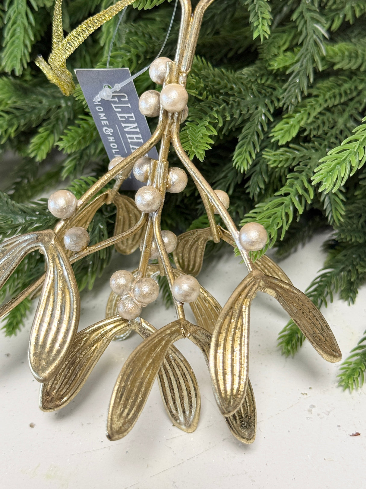 Gold Metal Mistletoe Ornament