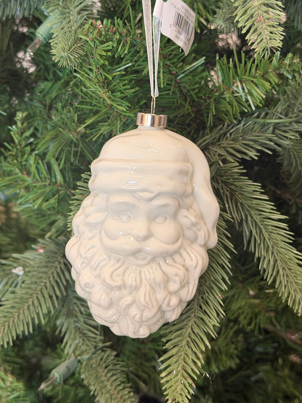 Cream Glass Santa Ornament
