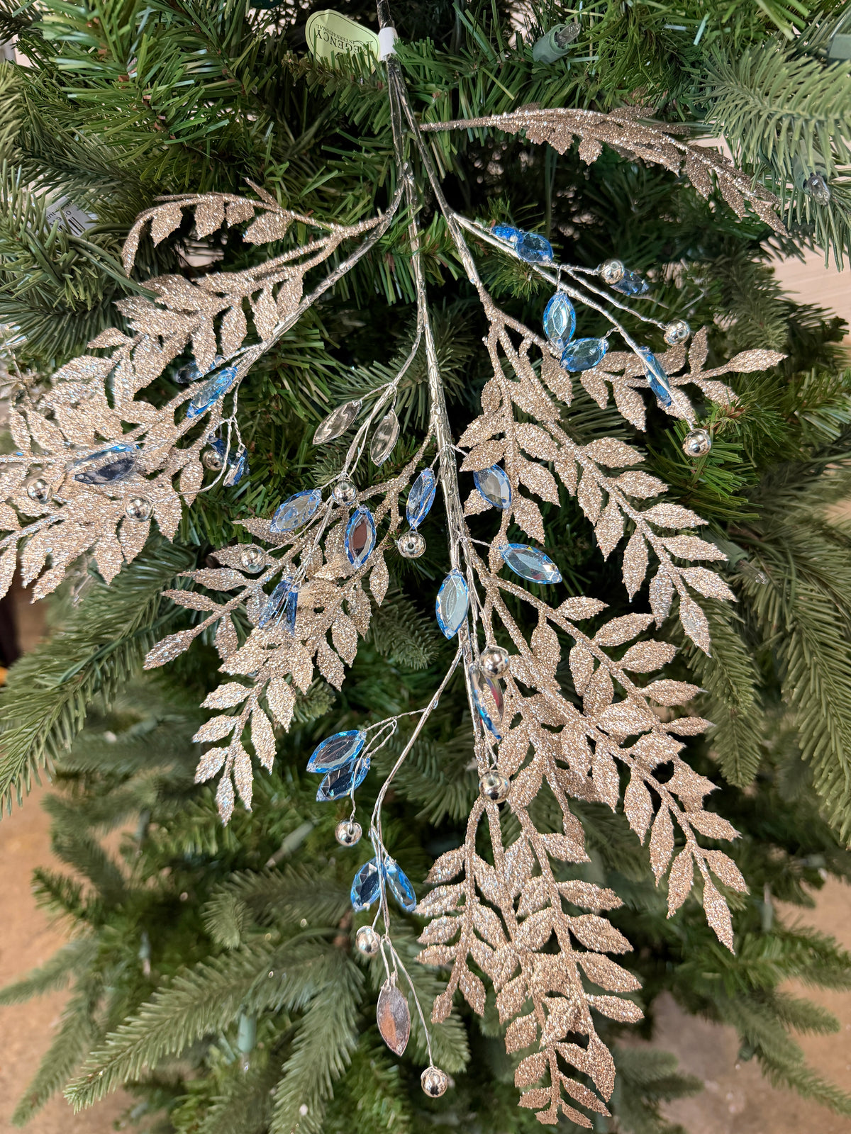 Silver Blue Jewel Leaf Spray