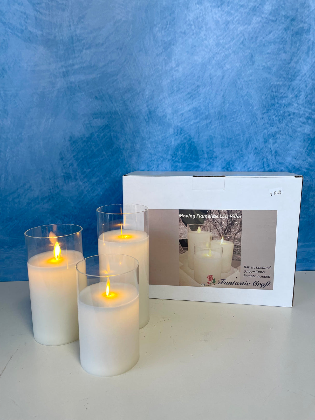 Cream Moving LED Glass Candle Set