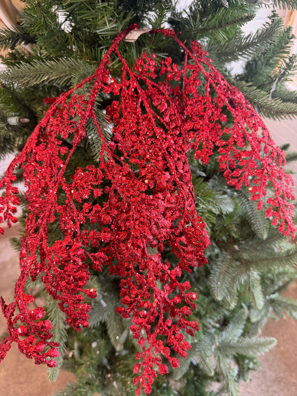 Red Glittered Maidenhair Spray