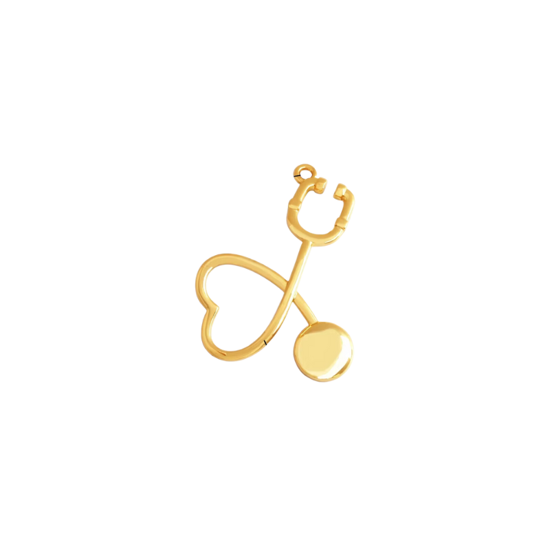 Heart Stethoscope Charm ~ 18k Gold Plated Brass