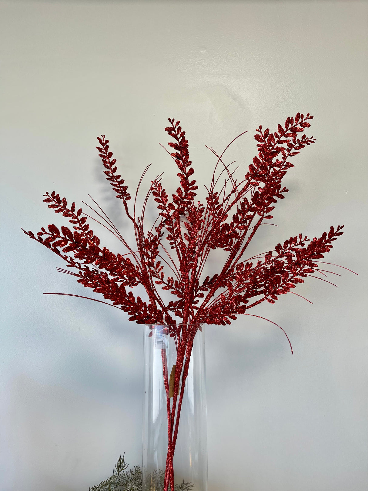 Red Glitter Berry Grass Spray