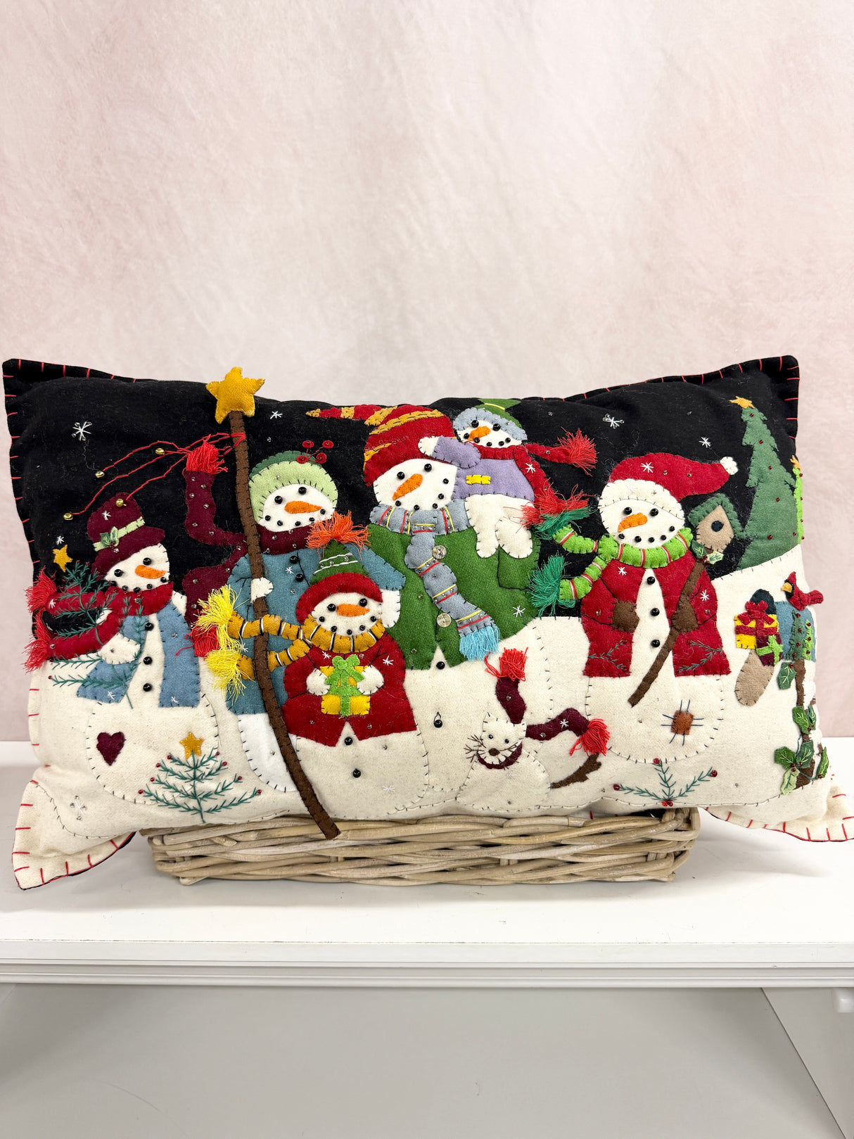 Handmade Black Snowman Pillow
