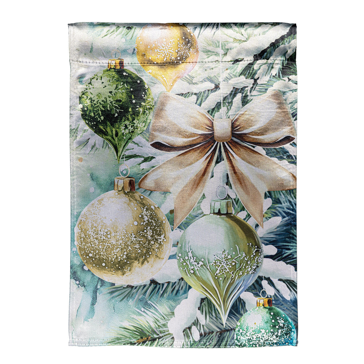 Flocked Green & Gold Ornaments Lustre Garden Flag