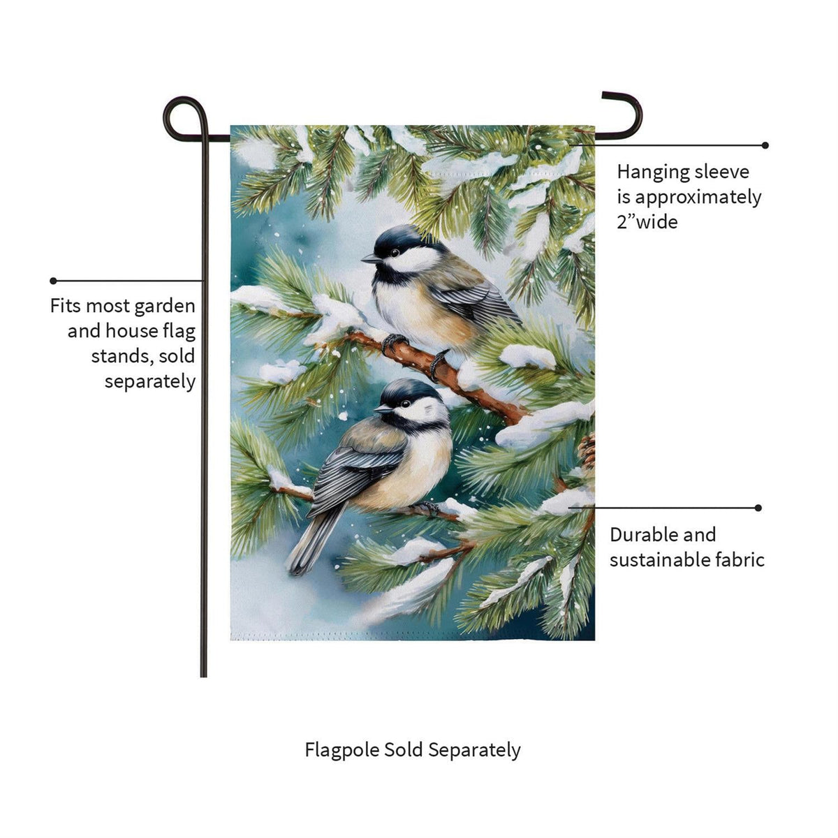Winter Chickadee Friends Suede Garden Flag view 5 from Magnolias Home Decor