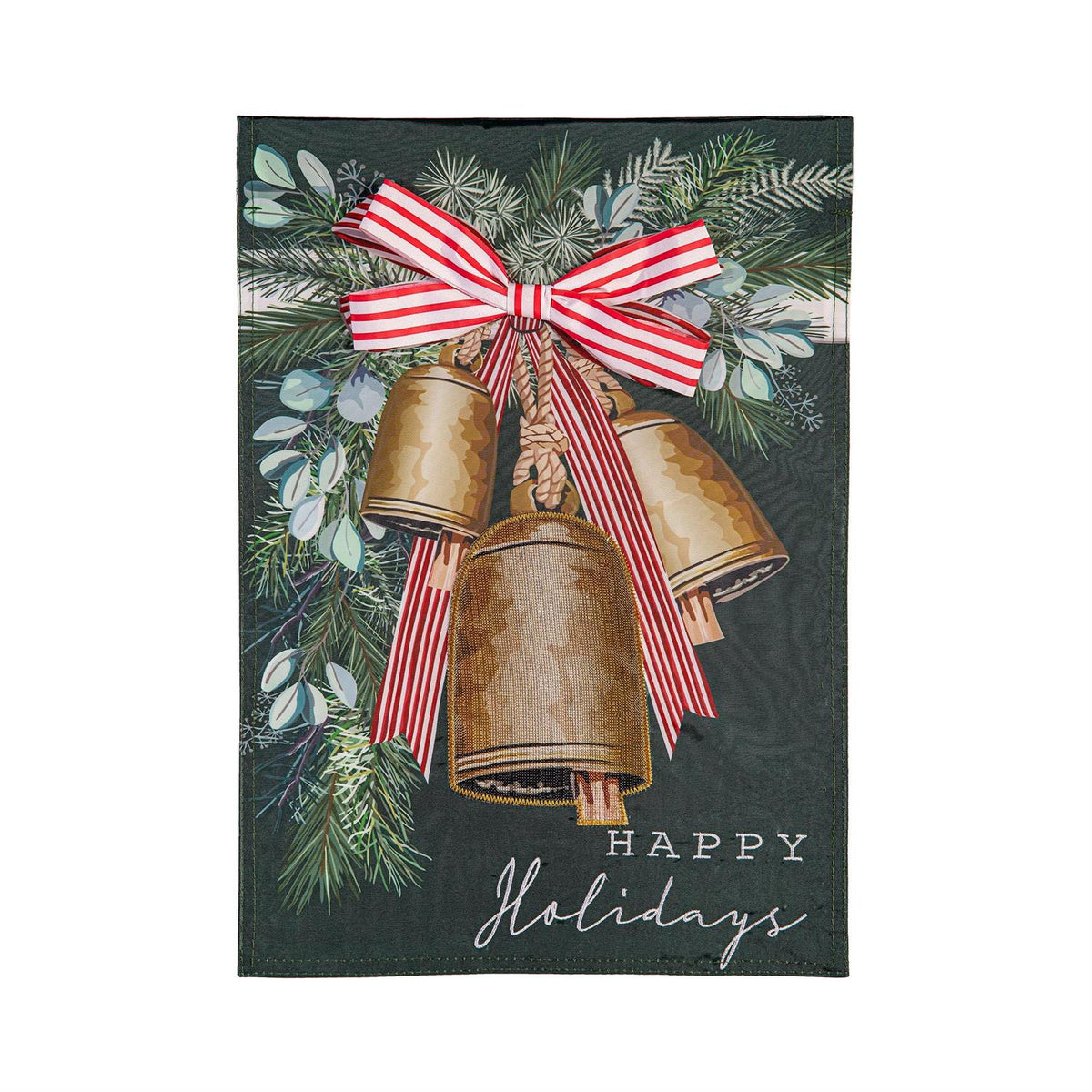 Close-up of golden bells applique garden flag detail from Magnolias Home Decor