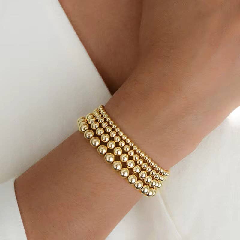 4mm Gold Beaded Bracelet Water Resistant Non Tarnish
