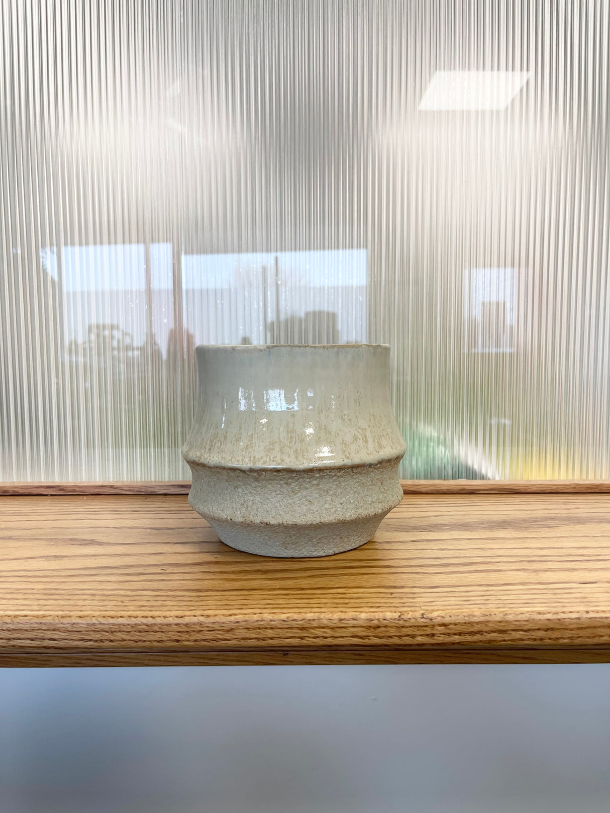 Tall Many Layers Tan Stoneware Planter