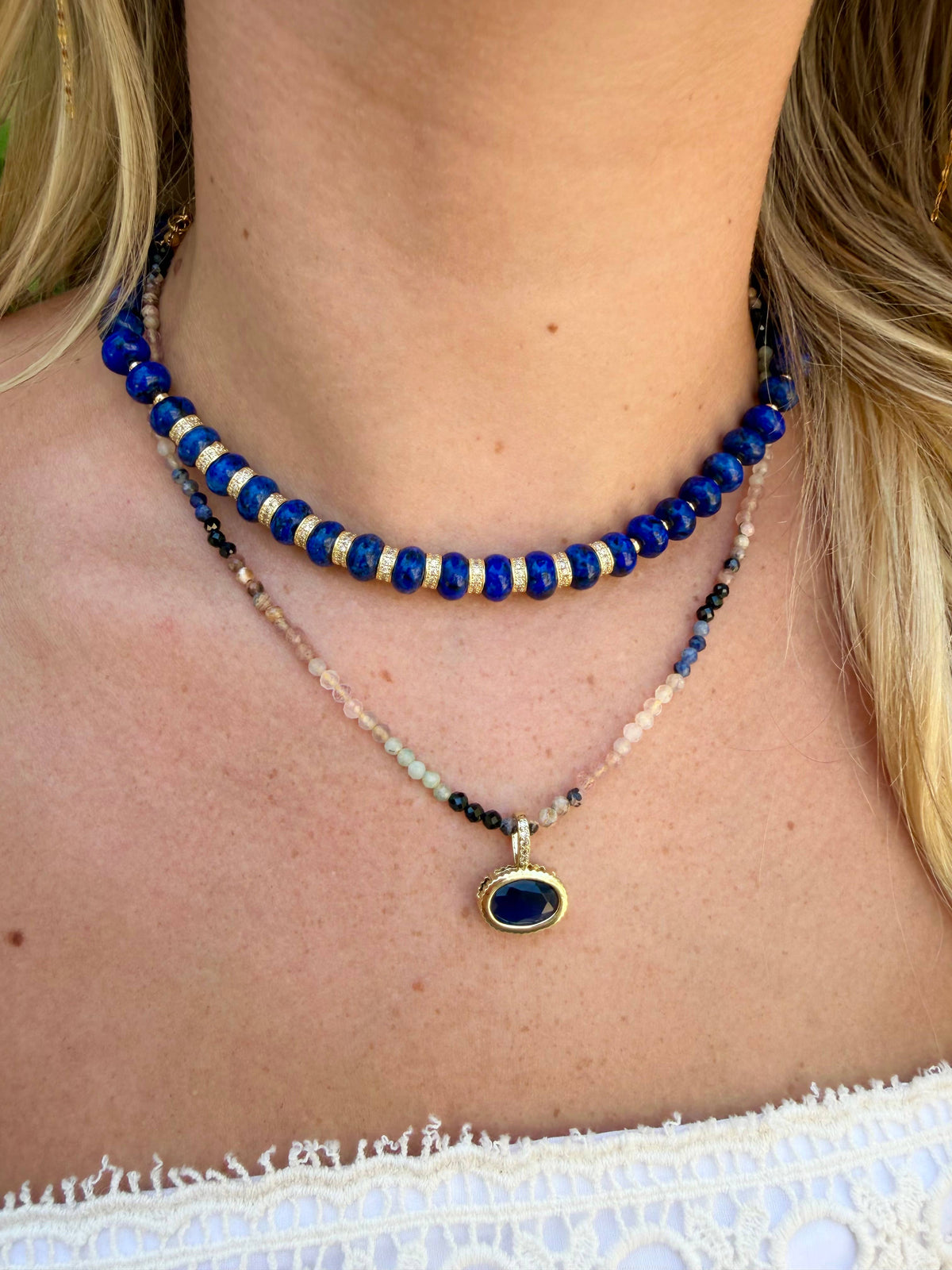 Tyson Black Beaded Necklace with CZ Charm