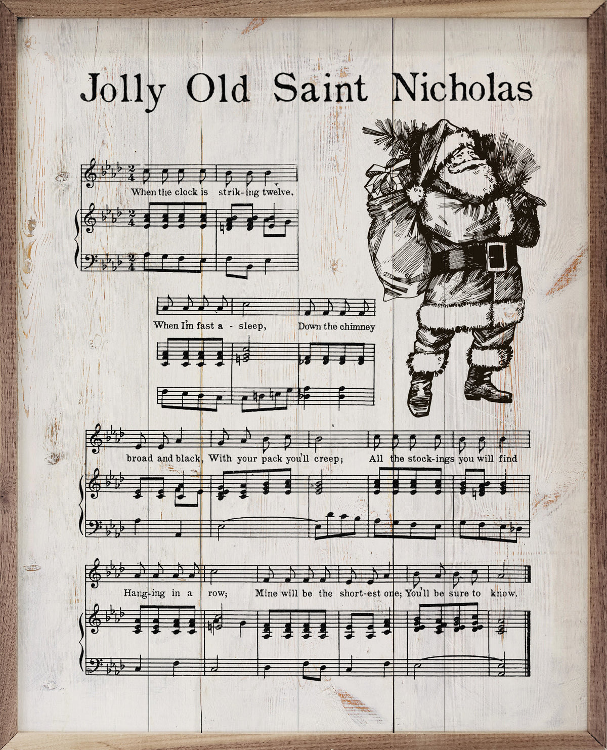 Jolly Old St Nicholas Sheet Music Whitewash Wood Art