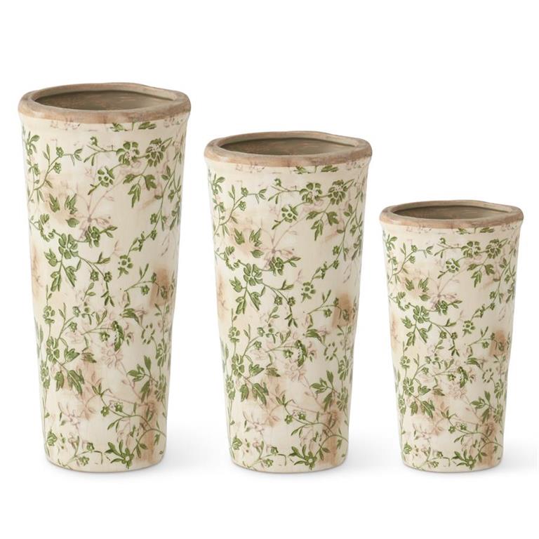 Cream & Green Floral Ceramic Pot -3 Sizes