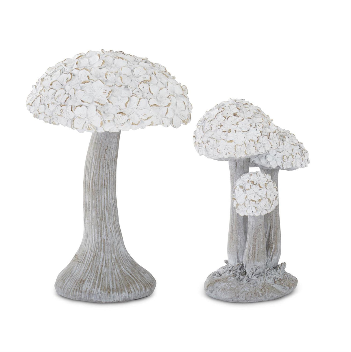 Whitewashed Resin Floral Top Mushroom -2 Sizes