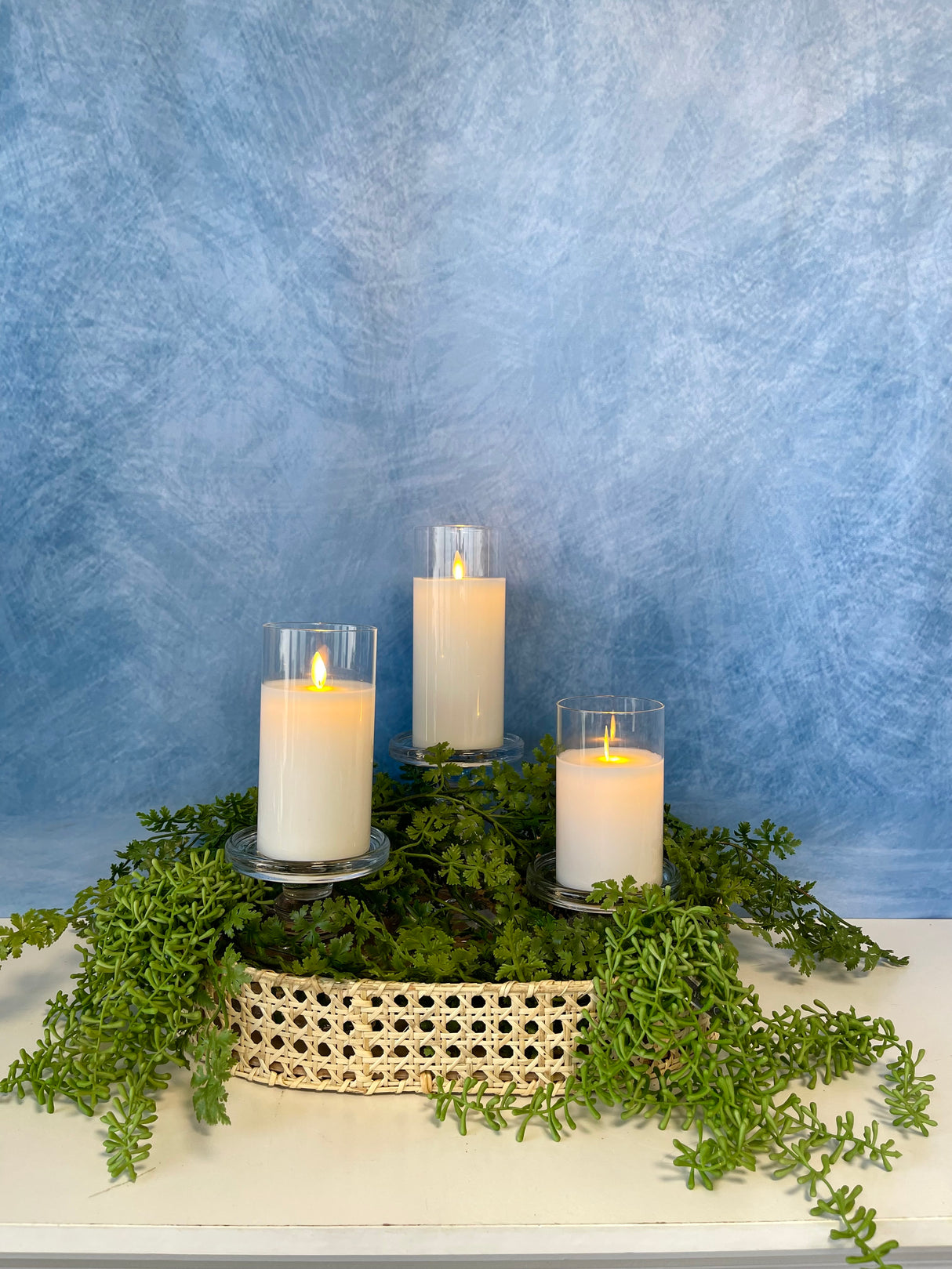 Cream Moving LED Glass Candle Set