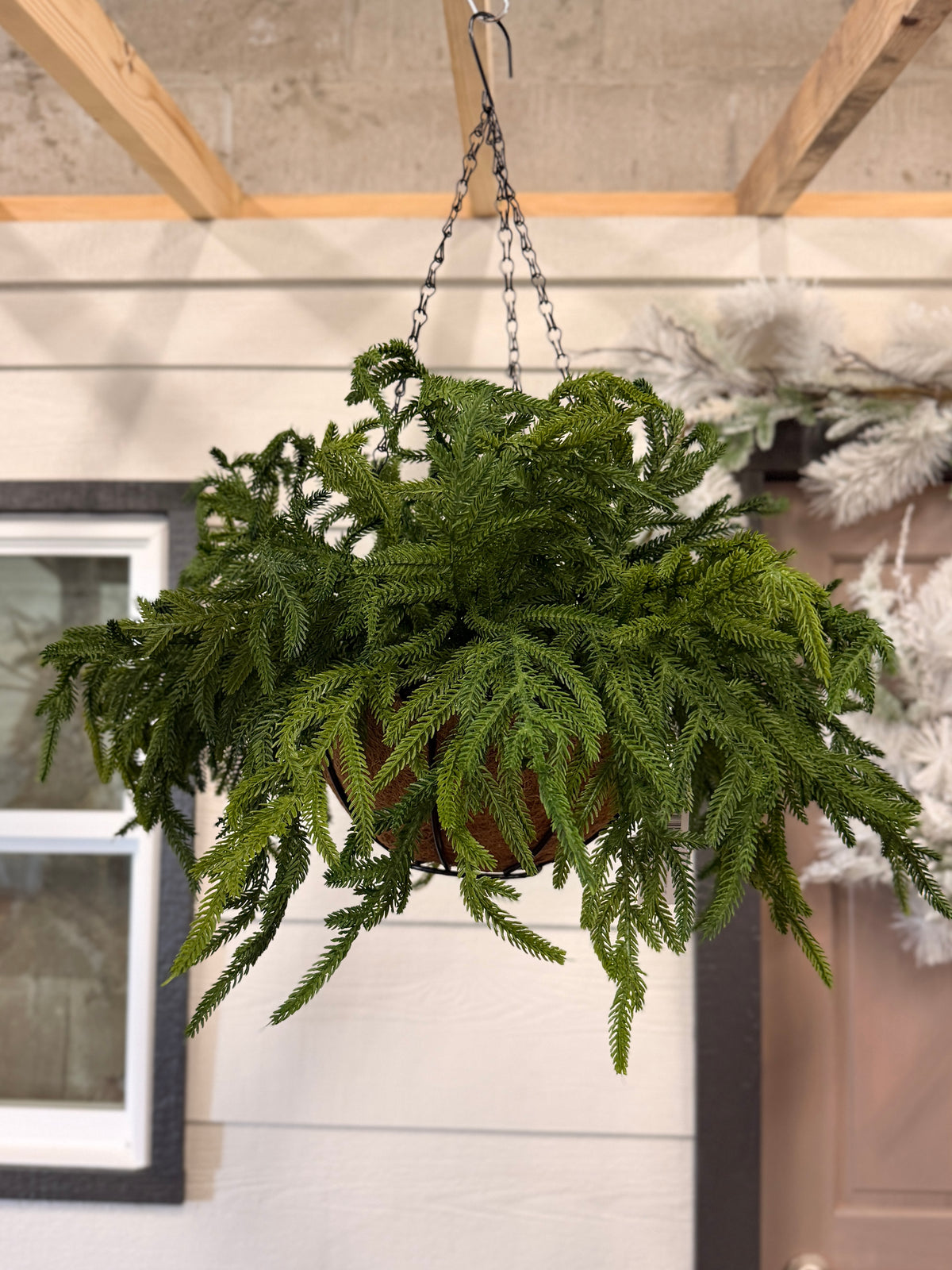 20" Real Touch Winter Pine Hanging Basket