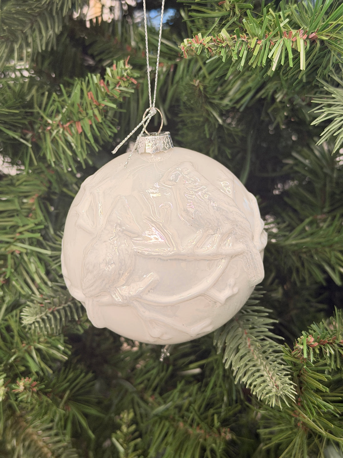 White Glass Cardinal Ball Ornament