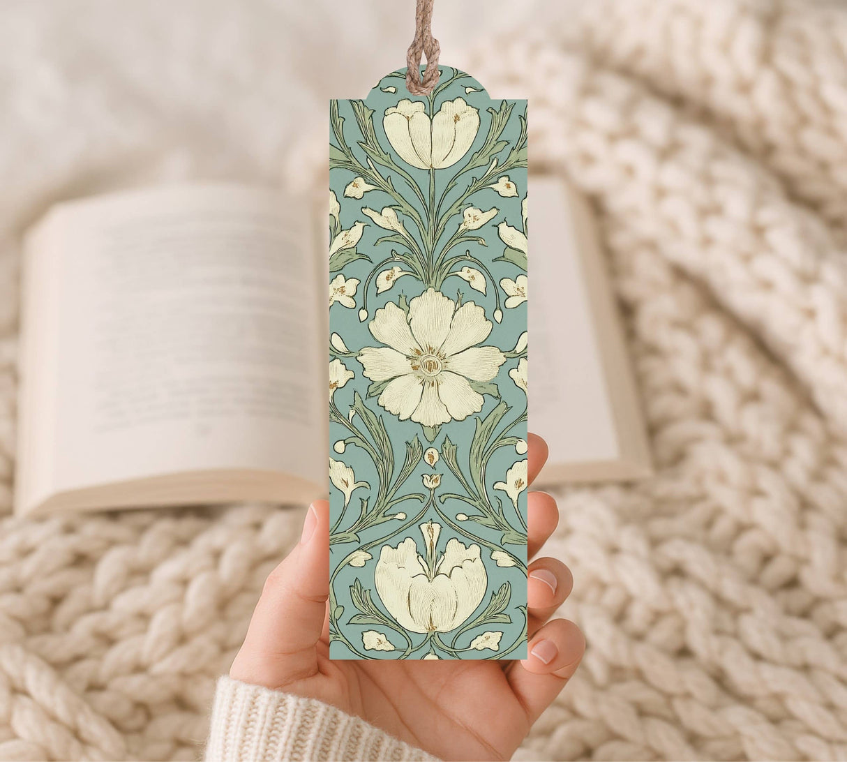 Dusty Blue Floral Wood Bookmark
