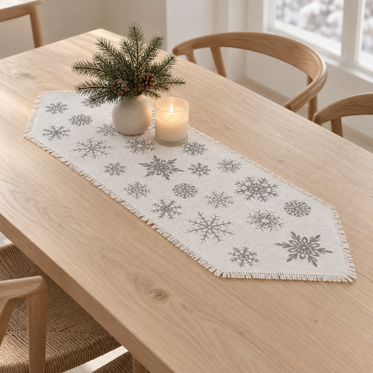 36" Yuletide White Snowflake Christmas Table Runner