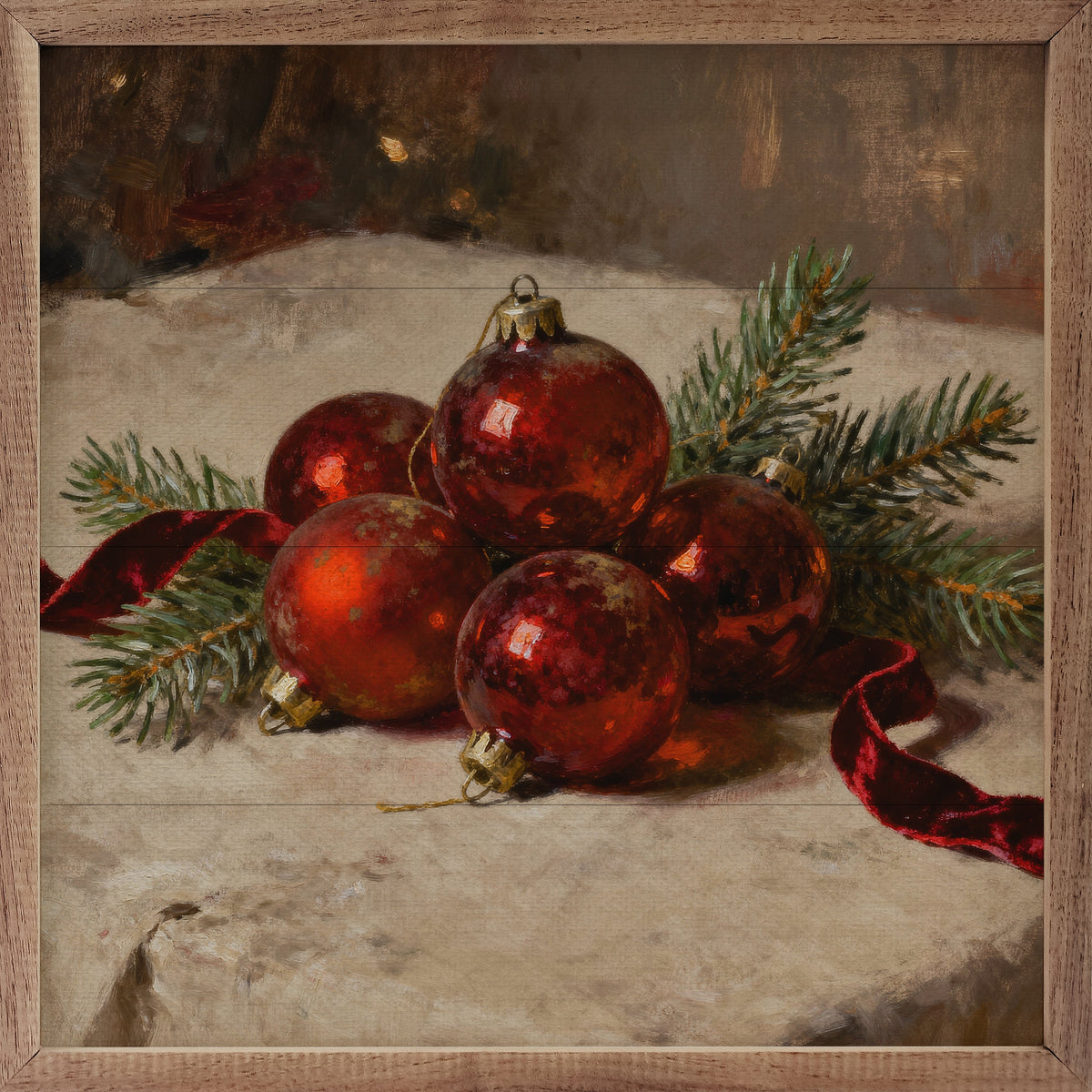 Ornaments Red On Display Wood Art