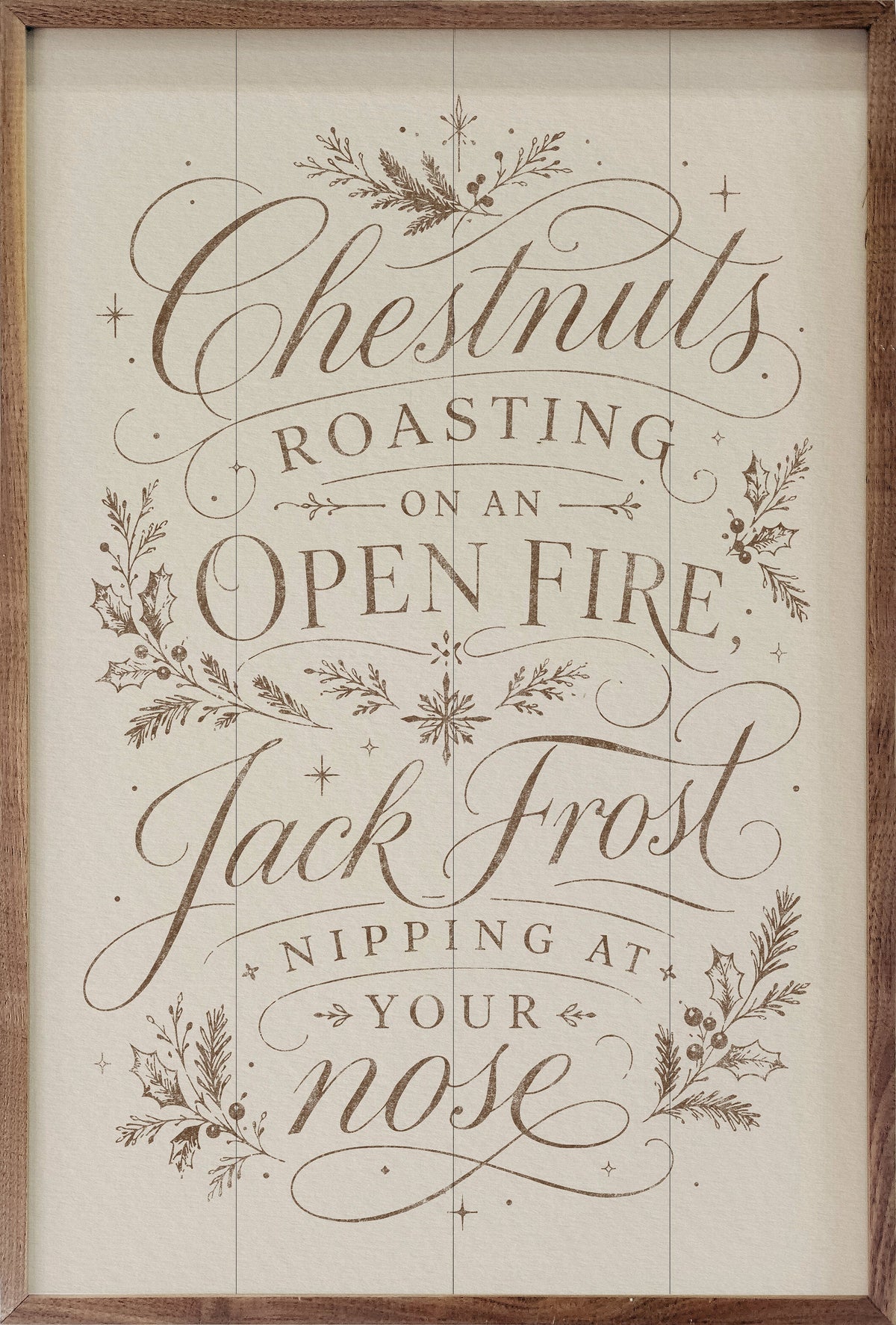 Chestnuts Roasting Typography Wood Art