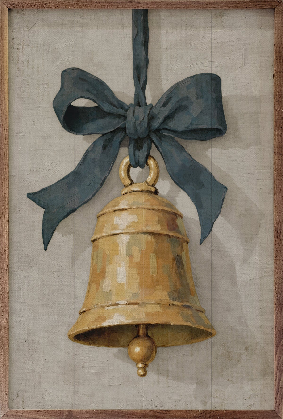 Hanging Bell Ribbon Blue Wood Art