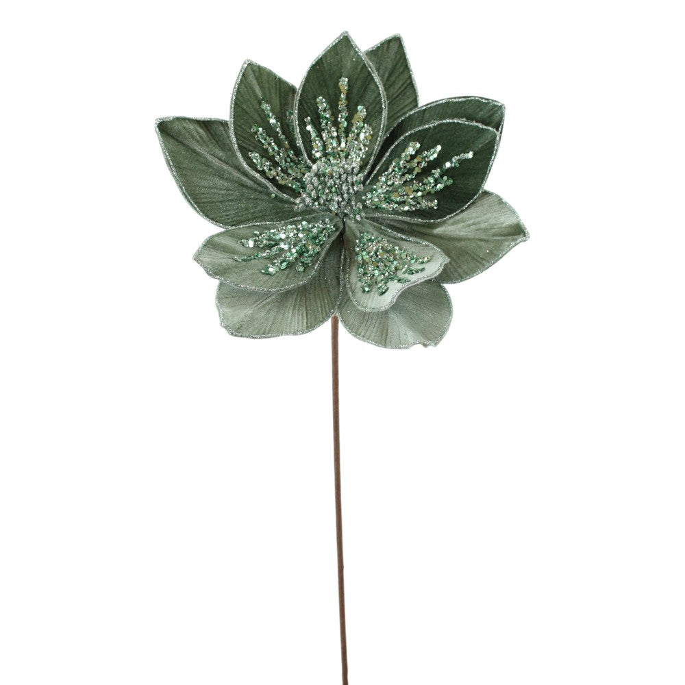 Green Glitter Poinsettia Stem