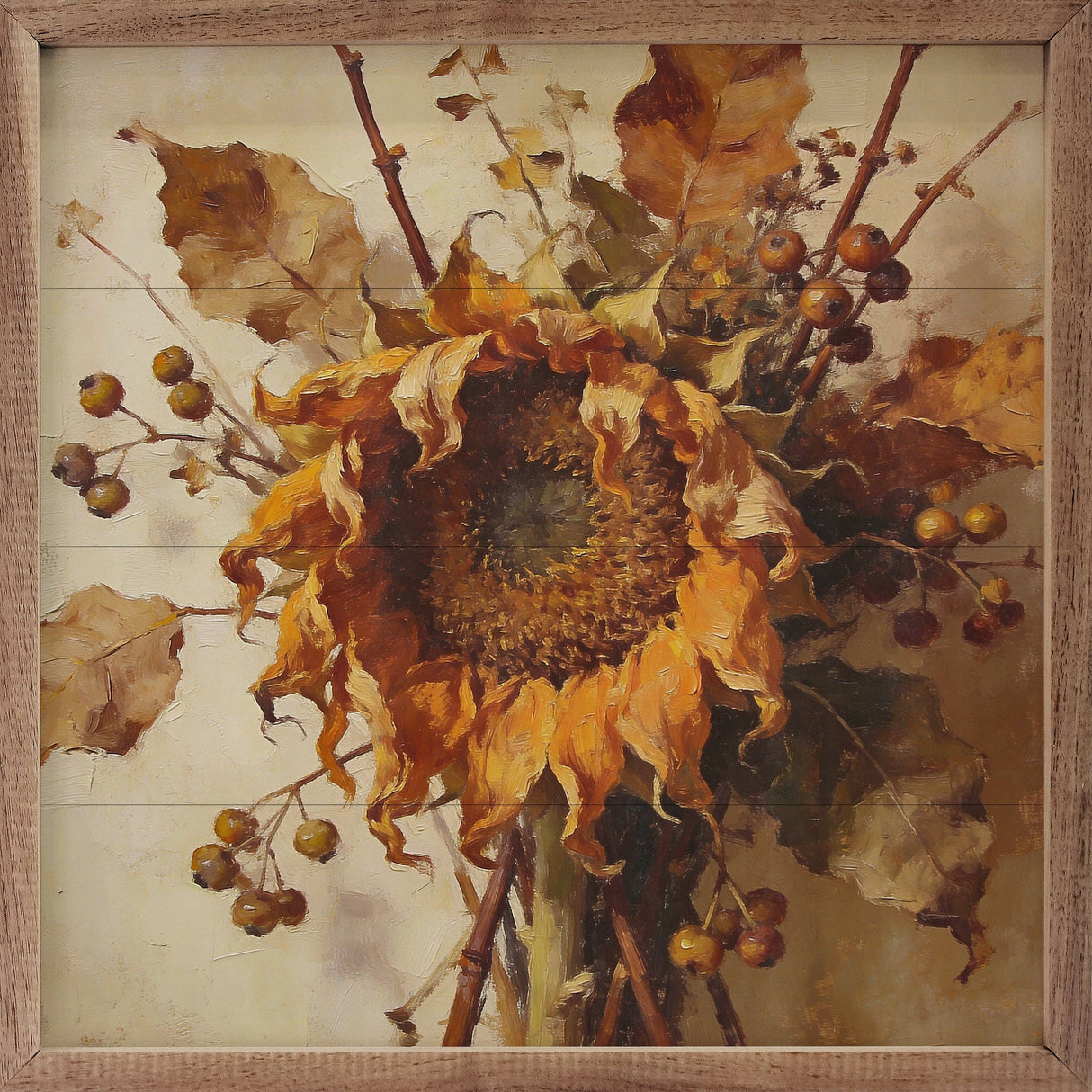 Sunflower And Berries Wood Art