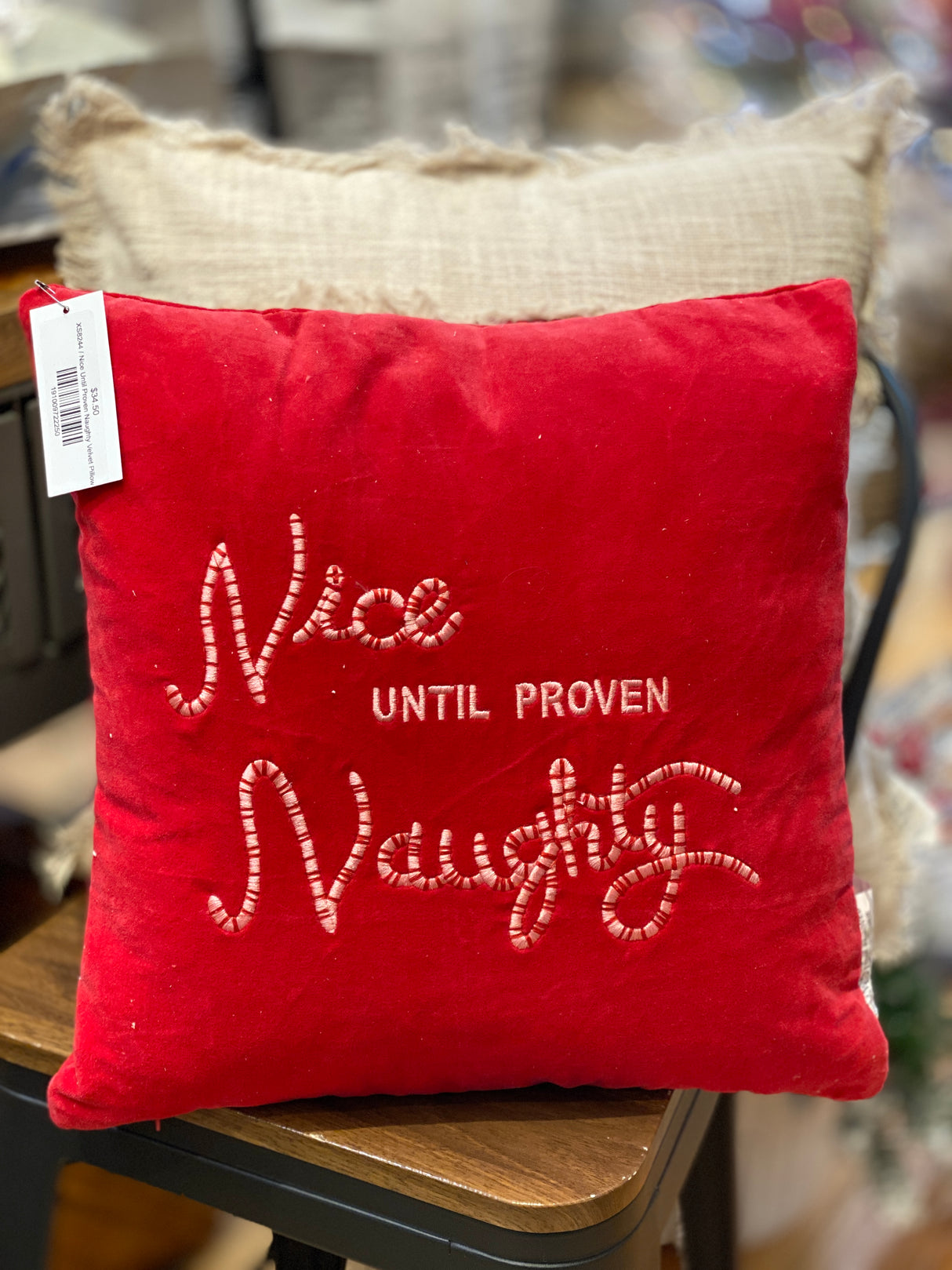 Nice Until Proven Naughty Velvet Pillow