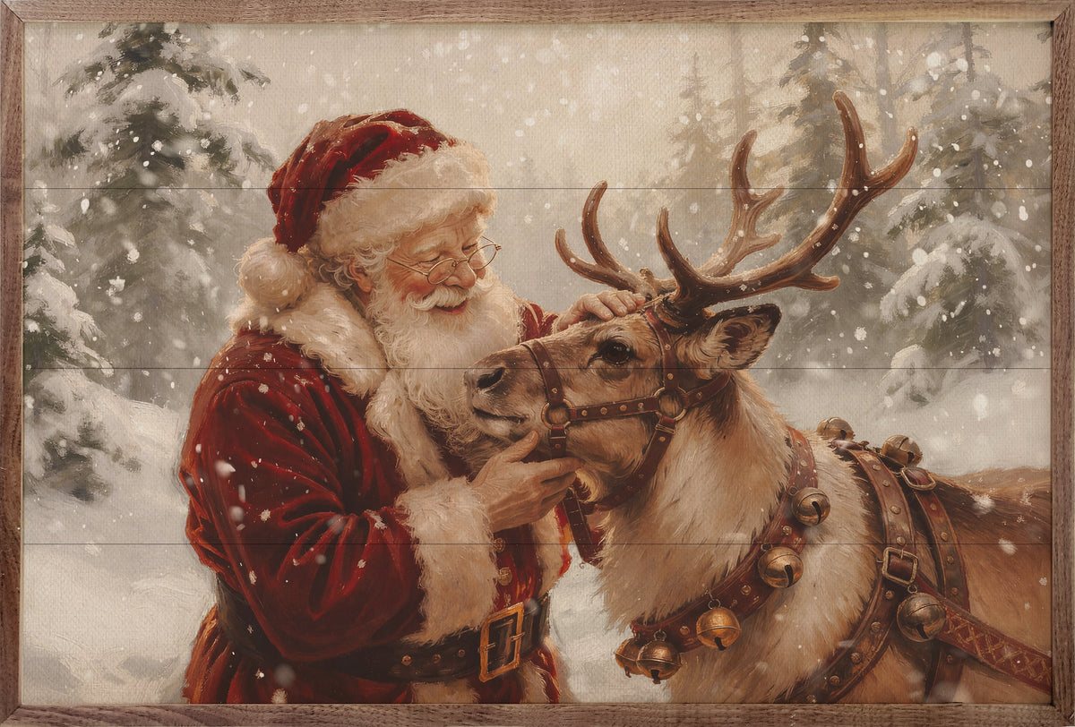 Santa And His Reindeer Wood Art