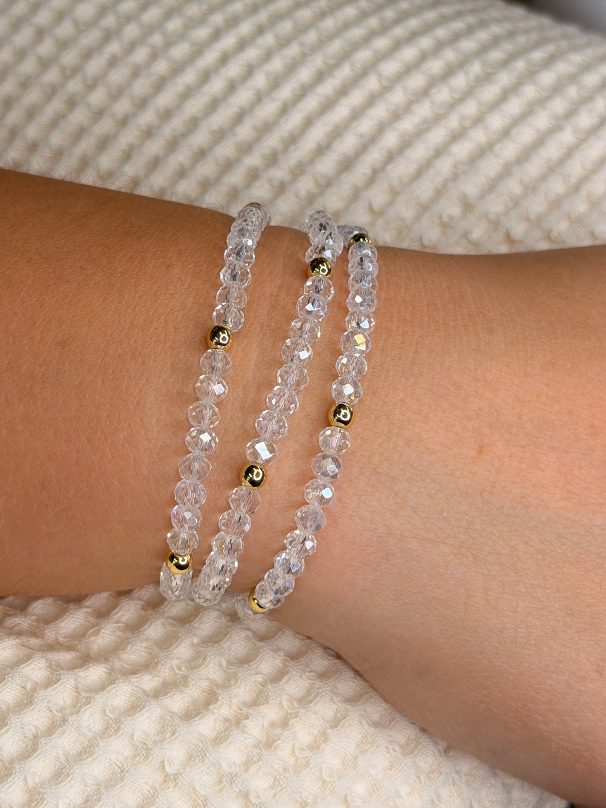 Clear Crystal with Gold Ball Stretchy Facet Mila-Mix Bracelet