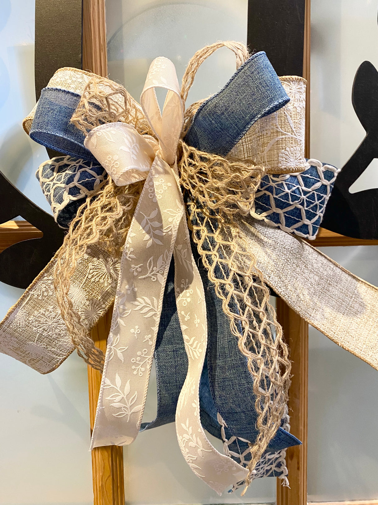 15" Denim and Lace Bow