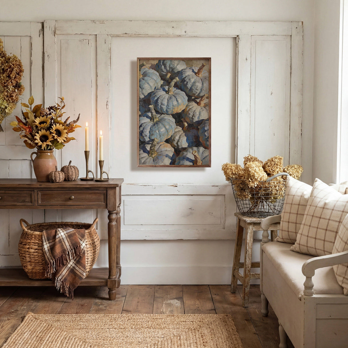 Blue Heirloom Pumpkin Cluster Wood Art