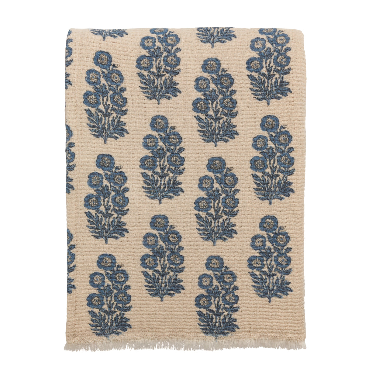 Flower Blue Block Print Throw Blanket
