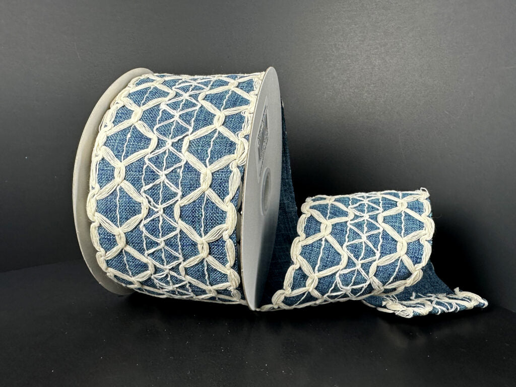 2.5" Denim Linen Scallop Ribbon Bolt