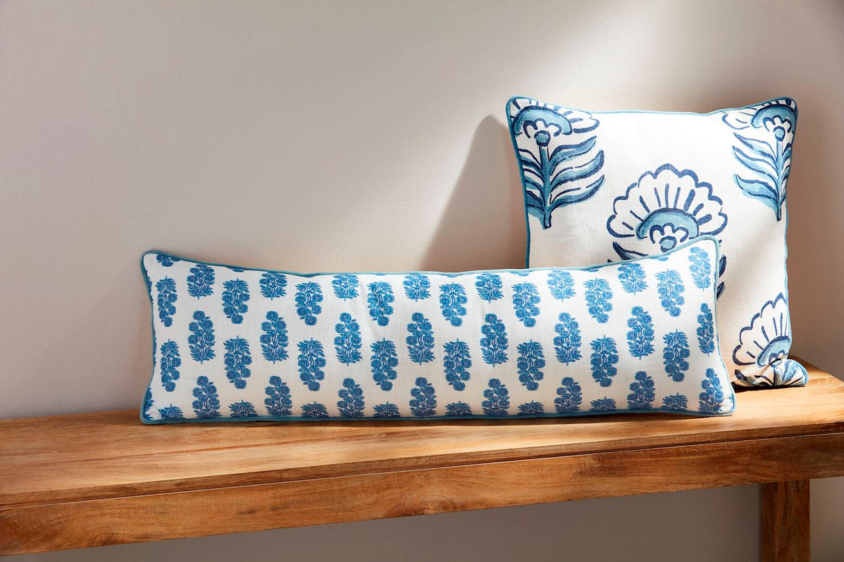 Blue Block Print Long Pillow