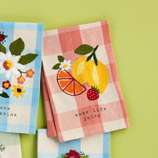 Make Life Fruity Floral Check Towel
