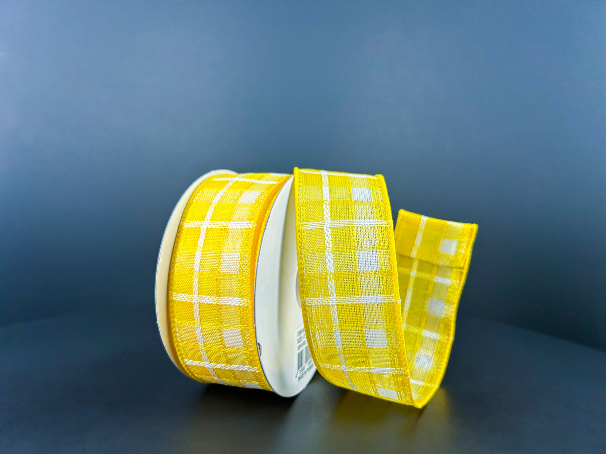 1.5" Yellow Plaid Ribbon Bolt