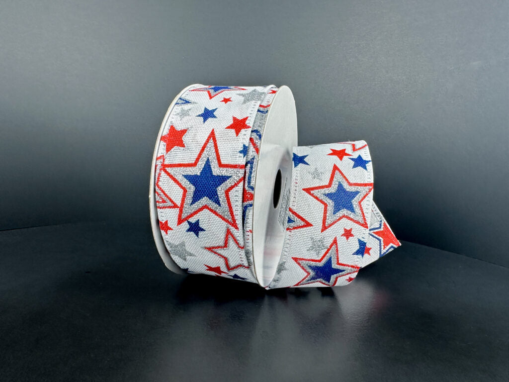 1.5" Silver Stars Glitter Ribbon Bolt