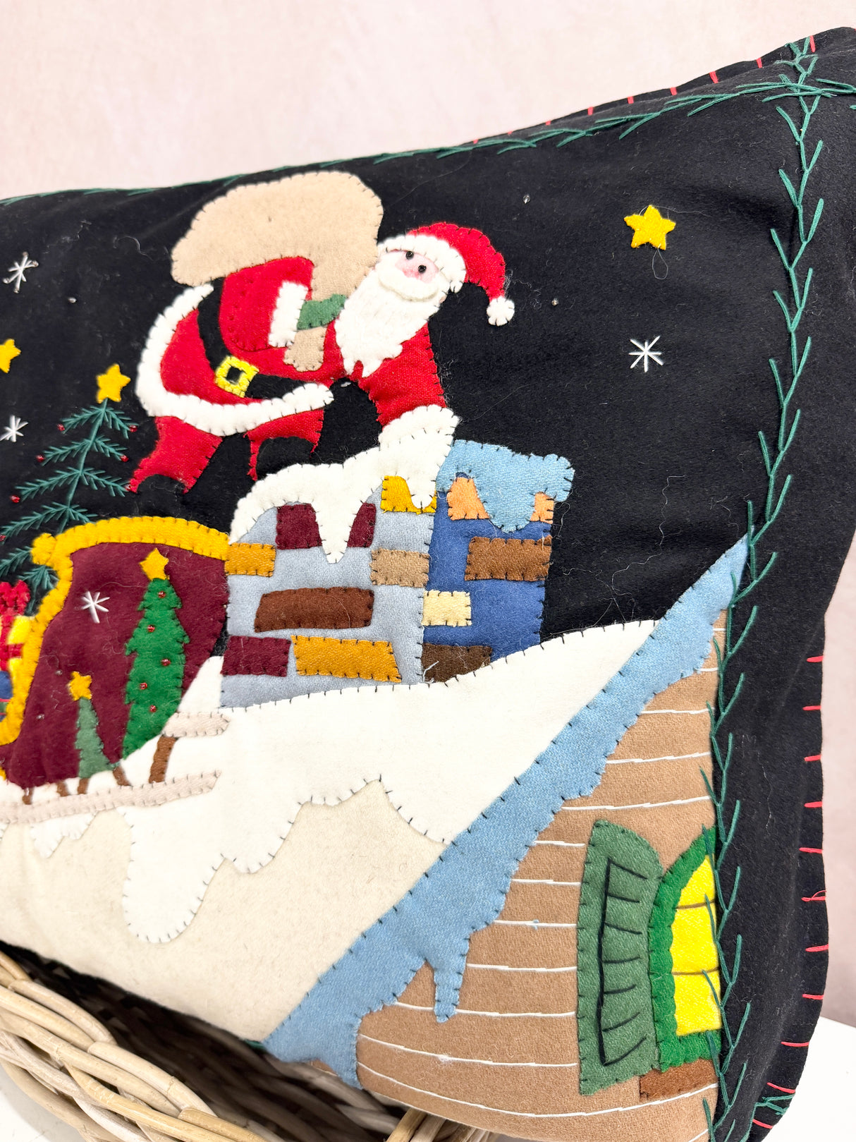 Handmade Black Deer & Santa Pillow