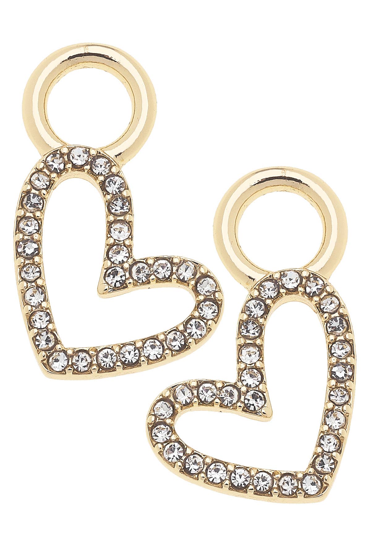 Shiny Gold Pave Open Heart Huggie Charm
