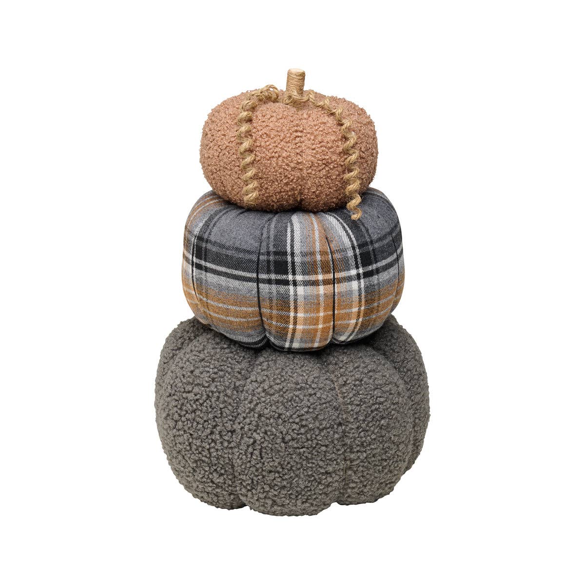 Large Gray Plaid Fall Trio Pumpkin Stack