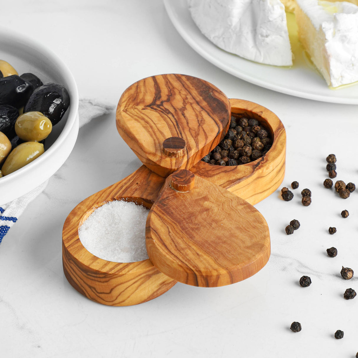 Olive Wood Handmade Salt & Pepper Box