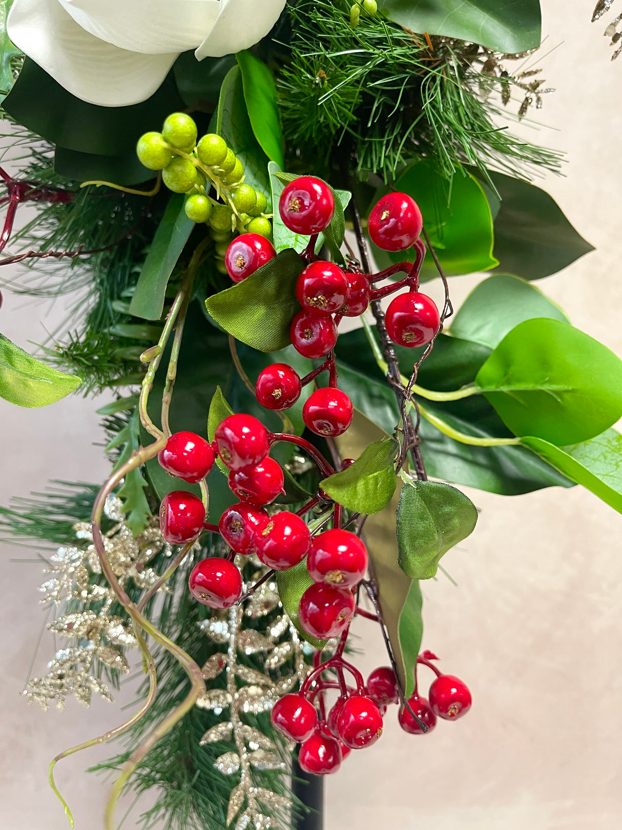 34" Magnolia Christmas Grace Teardrop Swag Design 2