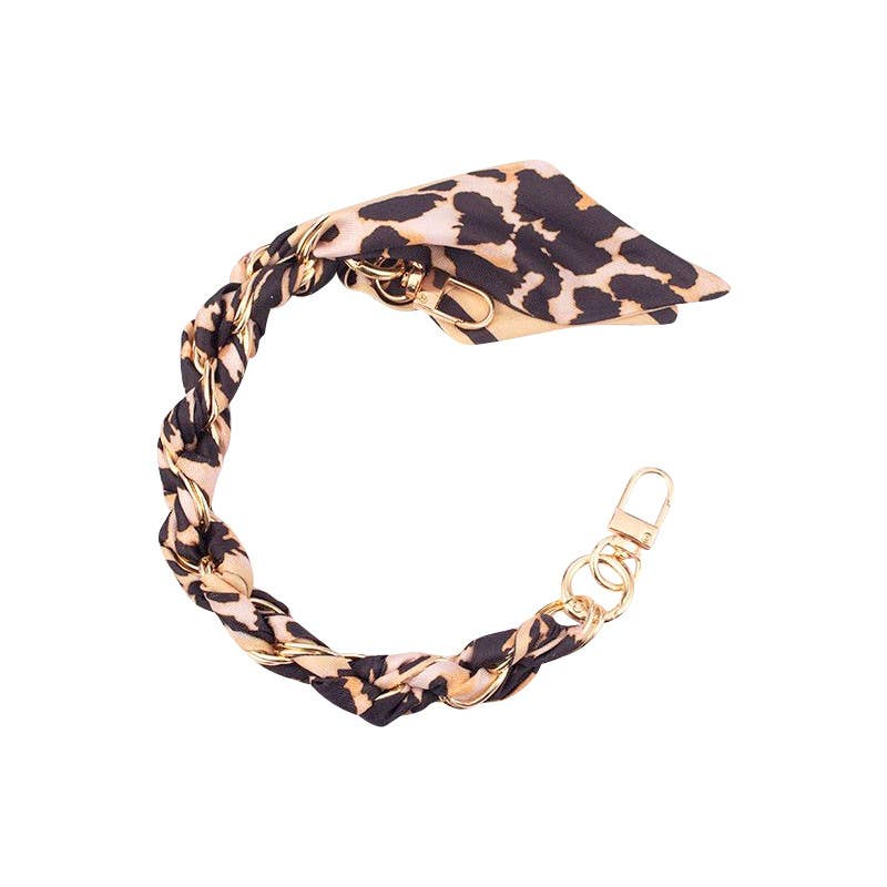 Gold Short Phone Chain with Leopard Scarf