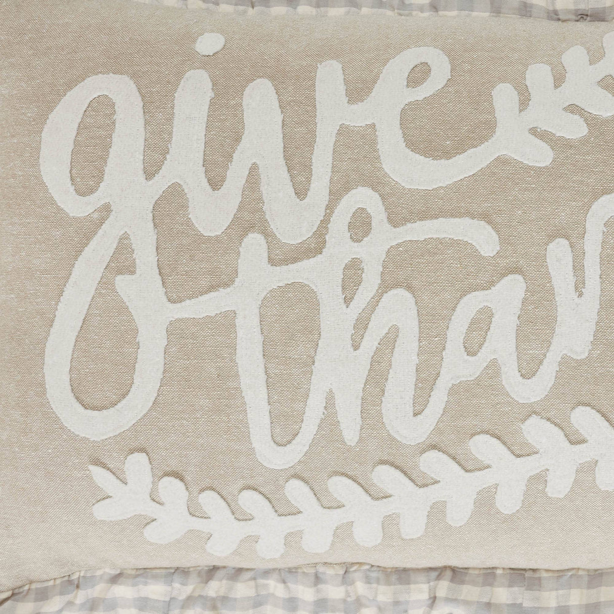 Give Thanks Gingham Ruffled Throw Pillow