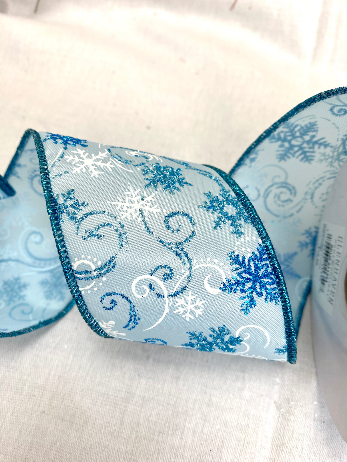 2.5" Blue Snowflake Swirl Ribbon Bolt