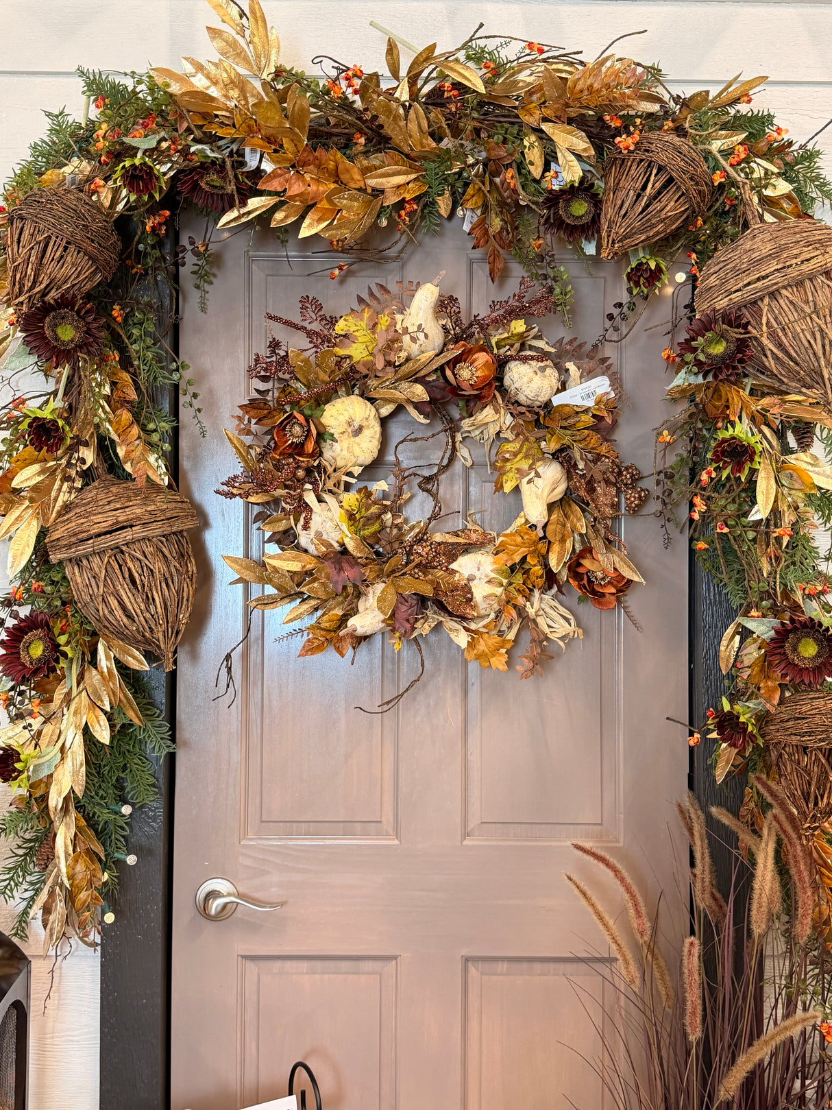 Gold brown laurel & ruscus leaf garland view 4 from Magnolias Home Decor