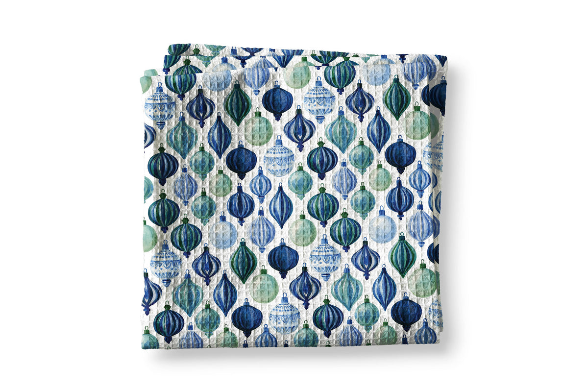 White Teal Christmas Waffle Tea Towel